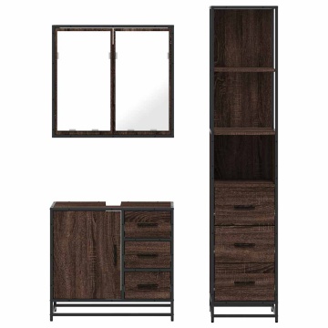 Set mobilier de baie, 3 piese, stejar maro, lemn prelucrat - Img 8
