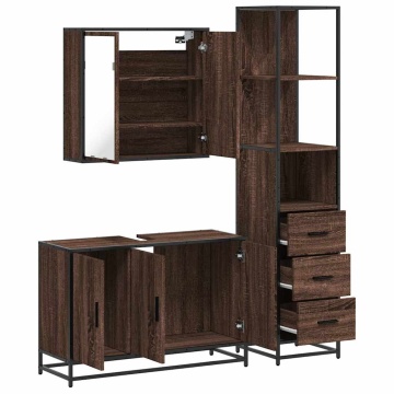 Set mobilier de baie, 3 piese, stejar maro, lemn prelucrat - Img 7