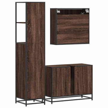 Set mobilier de baie, 3 piese, stejar maro, lemn prelucrat - Img 6