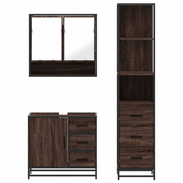 Set mobilier de baie, 3 piese, stejar maro, lemn prelucrat - Img 8