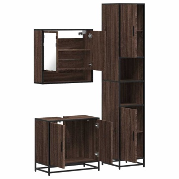 Set mobilier de baie, 3 piese, stejar maro, lemn prelucrat - Img 7