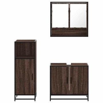 Set mobilier de baie, 3 piese, stejar maro, lemn prelucrat - Img 8