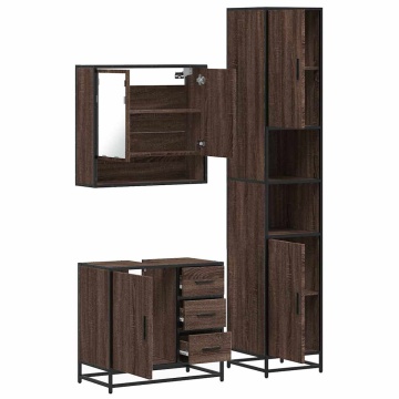 Set mobilier de baie, 3 piese, stejar maro, lemn prelucrat - Img 7
