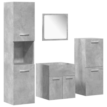 Set mobilier de baie, 4 piese, gri beton, lemn compozit - Img 2