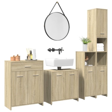 Set mobilier de baie, 4 piese, stejar sonoma, lemn prelucrat - Img 1