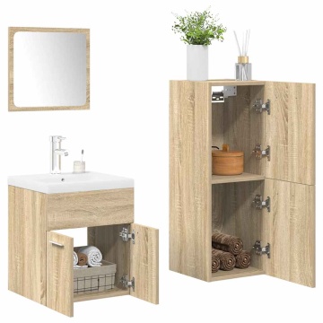 Set mobilier de baie, 4 piese, stejar sonoma, lemn prelucrat - Img 1