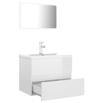 Set mobilier de baie, alb extralucios, lemn prelucrat - Img 3