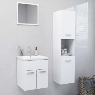 Set mobilier de baie, alb, lemn prelucrat - Img 1