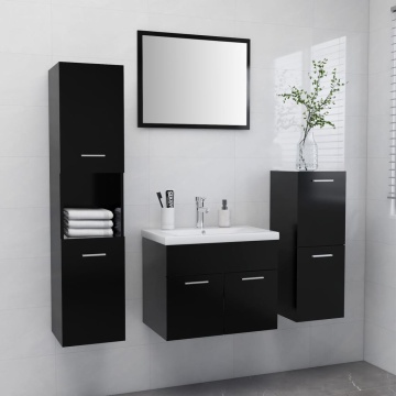 Set mobilier de baie, negru, lemn prelucrat - Img 1