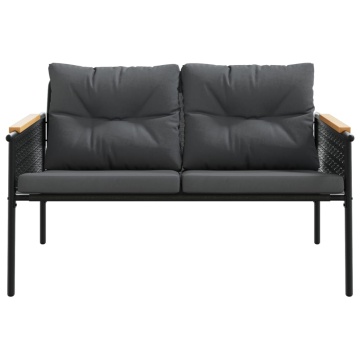 Set mobilier de balcon, 3 piese, cu perne, negru, oțel - Img 4
