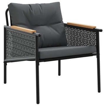 Set mobilier de balcon, 3 piese, cu perne, negru, oțel - Img 8