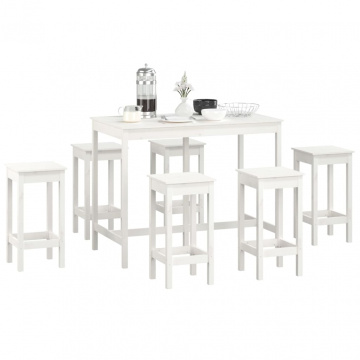 Set mobilier de bar, 7 piese, alb, lemn masiv de pin - Img 5