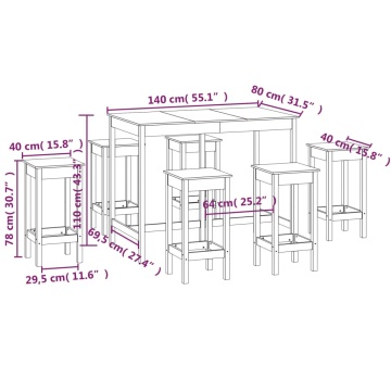 Set mobilier de bar, 7 piese, lemn masiv de pin - Img 7