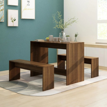 Set mobilier de bucătărie, 3 piese, maro, stejar, PAL - Img 1