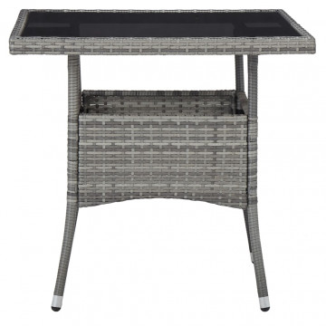 Set mobilier de exterior, 3 piese, gri, poliratan și sticlă - Img 2