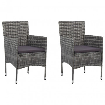 Set mobilier de exterior, 3 piese, gri, poliratan și sticlă - Img 4
