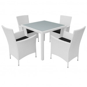 Set mobilier de exterior, 5 piese, alb crem, poliratan - Img 2