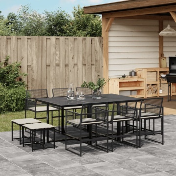 Set mobilier de exterior cu perne, 11 piese, negru, poliratan - Img 1