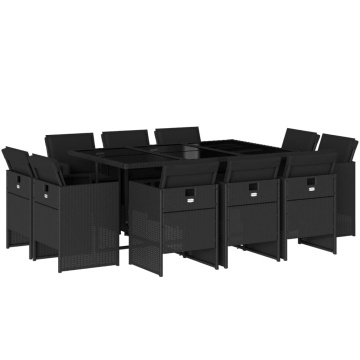 Set mobilier de exterior cu perne, 11 piese, negru, poliratan - Img 2
