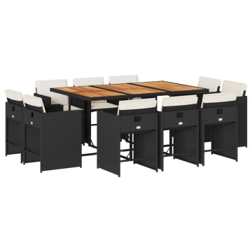 Set mobilier de exterior cu perne, 11 piese, negru, poliratan - Img 2