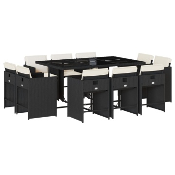 Set mobilier de exterior cu perne, 11 piese, negru, poliratan - Img 2