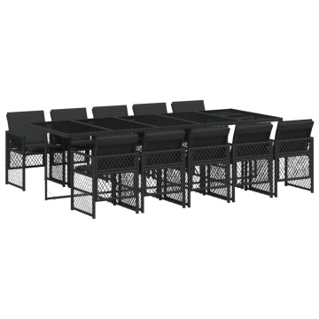 Set mobilier de exterior cu perne, 11 piese, negru, poliratan - Img 2
