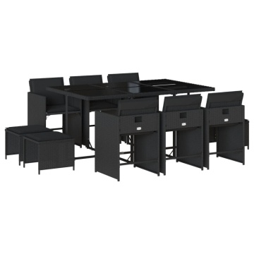 Set mobilier de exterior cu perne, 11 piese, negru, poliratan - Img 2