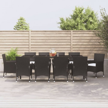 Set mobilier de exterior cu perne, 11 piese, negru, poliratan - Img 2