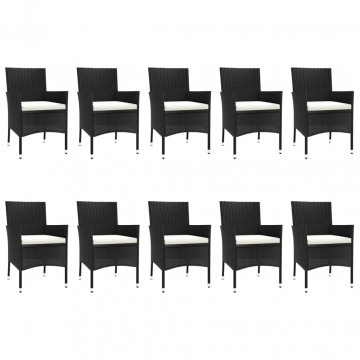 Set mobilier de exterior cu perne, 11 piese, negru, poliratan - Img 3