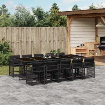 Set mobilier de exterior cu perne, 11 piese, negru, poliratan - Img 1