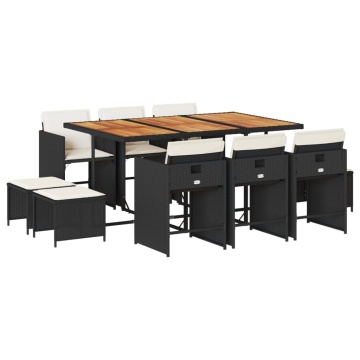 Set mobilier de exterior cu perne, 11 piese, negru, poliratan - Img 2