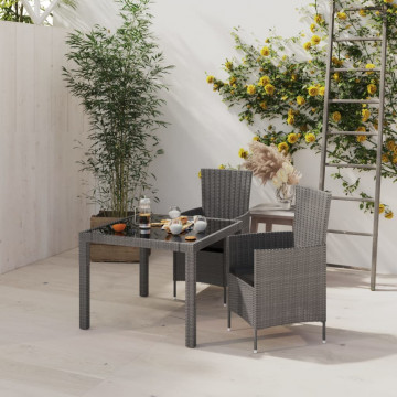 Set mobilier de exterior cu perne, 3 piese, gri, poliratan - Img 1