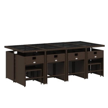 Set mobilier de grădină, 13 piese, maro, cu perne, poliratan - Img 3