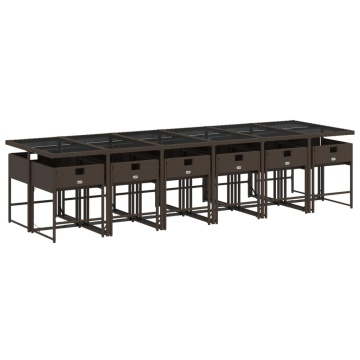 Set mobilier de grădină, 13 piese, maro, cu perne, poliratan - Img 3
