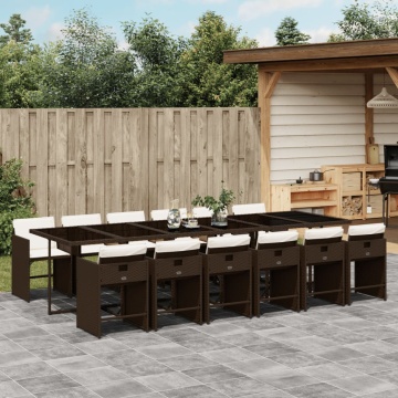 Set mobilier de grădină, 13 piese, maro, cu perne, poliratan - Img 1