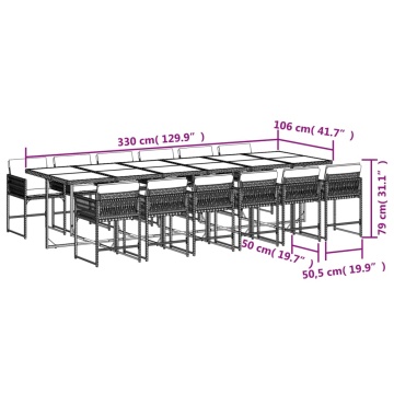 Set mobilier de grădină, 13 piese, maro, cu perne, poliratan - Img 4