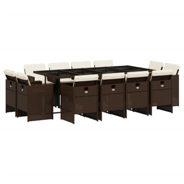 Set mobilier de grădină, 13 piese, maro, cu perne, poliratan - Img 2