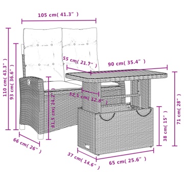 Set mobilier de grădină, 2 piese, cu perne, bej, poliratan - Img 7