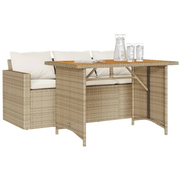 Set mobilier de grădină, 2 piese, cu perne, bej, poliratan - Img 3