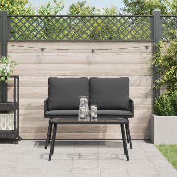 Set mobilier de grădină, 2 piese, cu perne, negru, poliratan - Img 4