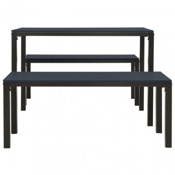 Set mobilier de grădină, 3 piese, negru, WPC și oțel - Img 4