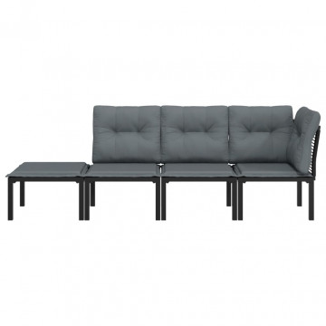 Set mobilier de grădină, 4 piese, negru și gri, poliratan - Img 3