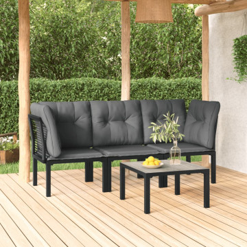 Set mobilier de grădină, 4 piese, negru și gri, poliratan - Img 1