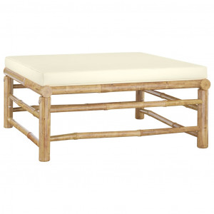 Set mobilier de grădină, 4 piese, perne alb crem, bambus - Img 8