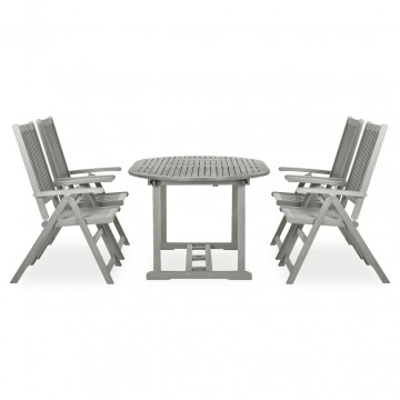 Set mobilier de grădină, 5 piese, gri, lemn masiv de acacia - Img 2