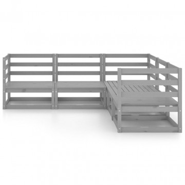 Set mobilier de grădină, 5 piese, gri, lemn masiv de pin - Img 3