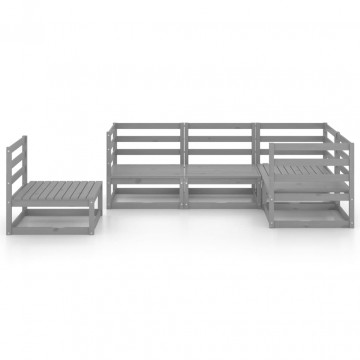 Set mobilier de grădină, 5 piese, gri, lemn masiv de pin - Img 3