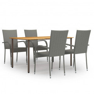 Set mobilier de grădină, 5 piese, gri, poliratan - Img 1