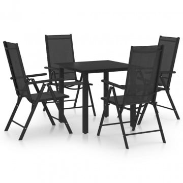 Set mobilier de grădină, 5 piese, negru, aluminiu - Img 1