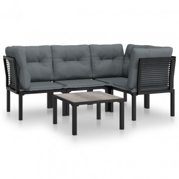 Set mobilier de grădină, 5 piese, negru/gri, poliratan - Img 2